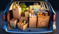 Doorstep Delivery: Trunk of Car Loaded with Fresh Food Products - ai generated