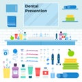 Image with dental prevention kit in the bathroom vector illustration in a flat design.