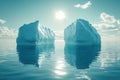image depicting climate change showing melting icebergs against a calm ocean, with space for additional text