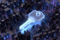 A futuristic key symbolizing digital security and encryption technology. isolated on transparent background Royalty Free Stock Photo