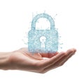 A hand holding a digital lock symbolizing cybersecurity and data protection Royalty Free Stock Photo