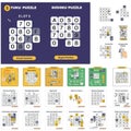 Image depicting several puzzle games on a grid. The primary puzzles include a Tuku Royalty Free Stock Photo