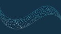 Stunning circuit board design with wavy lines and dots on dark blue Royalty Free Stock Photo