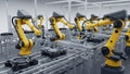 Automated assembly line with robotic arms Royalty Free Stock Photo
