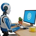 Advanced robot engaged in computer work Royalty Free Stock Photo