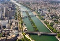 aerial panorama of paris crossed by the seine