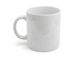 A plain white ceramic mug with a simple handle positioned for a right-handed user Royalty Free Stock Photo