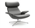 The image depicts a black leather chez lounge chair in isolation, rendered in 3D Royalty Free Stock Photo
