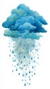 A blue cloud with rain falling from it on a white background Royalty Free Stock Photo