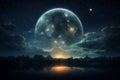 bright full moon and cloud night sky with lake landscape ai generated Royalty Free Stock Photo