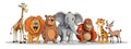 Wild animals cartoon in a group on white background
