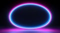 The image depicts a circular neon frame with glowing pink and blue hues on a dark background. Royalty Free Stock Photo