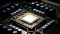 Close-up of a central processing unit on a motherboard Royalty Free Stock Photo