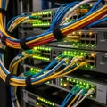 Network switches with multi-colored cables Royalty Free Stock Photo