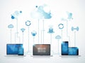 Cloud computing concept with devices isolated on white background Royalty Free Stock Photo