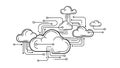 A cloud computing network with interconnected lines and nodes Royalty Free Stock Photo