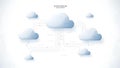 A cloud computing network with interconnected clouds on a white background Royalty Free Stock Photo