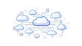 A cloud computing network with interconnected clouds and data transfer Royalty Free Stock Photo