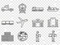 Illustrations of various modes of transportation and logistics activities isolated on white background Royalty Free Stock Photo