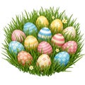 A collection of intricately patterned Easter eggs, each with unique pastel color Royalty Free Stock Photo
