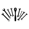 Collection of various wrenches and sockets for mechanical work Royalty Free Stock Photo