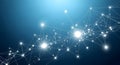 Complex network structure with interconnected nodes and lines on blue background representing data communication and technology Royalty Free Stock Photo