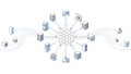 A detailed illustration of a network architecture with interconnected servers and devices Royalty Free Stock Photo