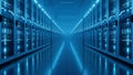 Modern data center with rows of server racks and blue lighting illustration Royalty Free Stock Photo