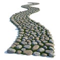 A winding stone path leading through a grassy terrain with scattered rocks Royalty Free Stock Photo