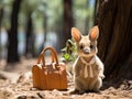 Blurry kangaroo baby with suitcase as businessman