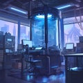 High-tech lab with futuristic equipment and neon lights. Royalty Free Stock Photo