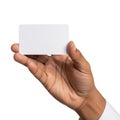 A hand holding a blank white card against a plain white background. isolated on transparent background Royalty Free Stock Photo