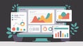 Business data analysis on computer screen with colorful charts and graphs Royalty Free Stock Photo