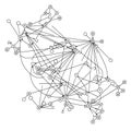 Complex directed network graph with interconnected nodes and directional edges Royalty Free Stock Photo