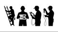 Electrician Silhouettes Working Ladder Circuit Testing Tools Royalty Free Stock Photo