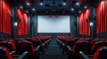 Empty Cinema Screen with Black and Red Seats - Copy Space - Isolated on White Background Royalty Free Stock Photo