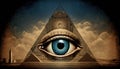 Eye of Providence Pyramid Illuminati with Cosmic Space Abstract Background