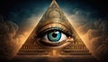 Eye of Providence Pyramid Illuminati with Cosmic Space Abstract Background Royalty Free Stock Photo