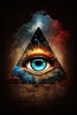 Eye of Providence Pyramid Illuminati with Cosmic Space Abstract Background Royalty Free Stock Photo