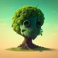 face block art with moss and green leaf ai generated Royalty Free Stock Photo