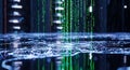 Digital Rain Matrix Code Falling on Wet Surface - Futuristic Data Flow Royalty Free Stock Photo