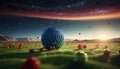 Gravity-Defying Berry Spheres in Surreal Landscape at Twilight Royalty Free Stock Photo