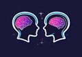The image depicts a foolish and an intelligent man standing side by side, with a silhouette of brains of different sizes Royalty Free Stock Photo
