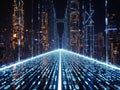 Futuristic cityscape with binary path Royalty Free Stock Photo