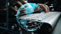 Futuristic Global Connectivity Concept with Digital World and Keyboard, Symbolizing Network Expansion and Virtual Royalty Free Stock Photo
