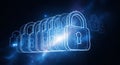 Glowing digital padlocks securing data in space Royalty Free Stock Photo