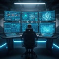 Modern control room with multiple screens Royalty Free Stock Photo