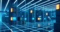 Modern data center with advanced network infrastructure and glowing server racks Royalty Free Stock Photo
