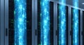 Digital Data Stream Flowing Through Server Racks Royalty Free Stock Photo