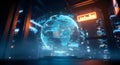 Digital globe surrounded by futuristic server infrastructure and holographic data connections Royalty Free Stock Photo